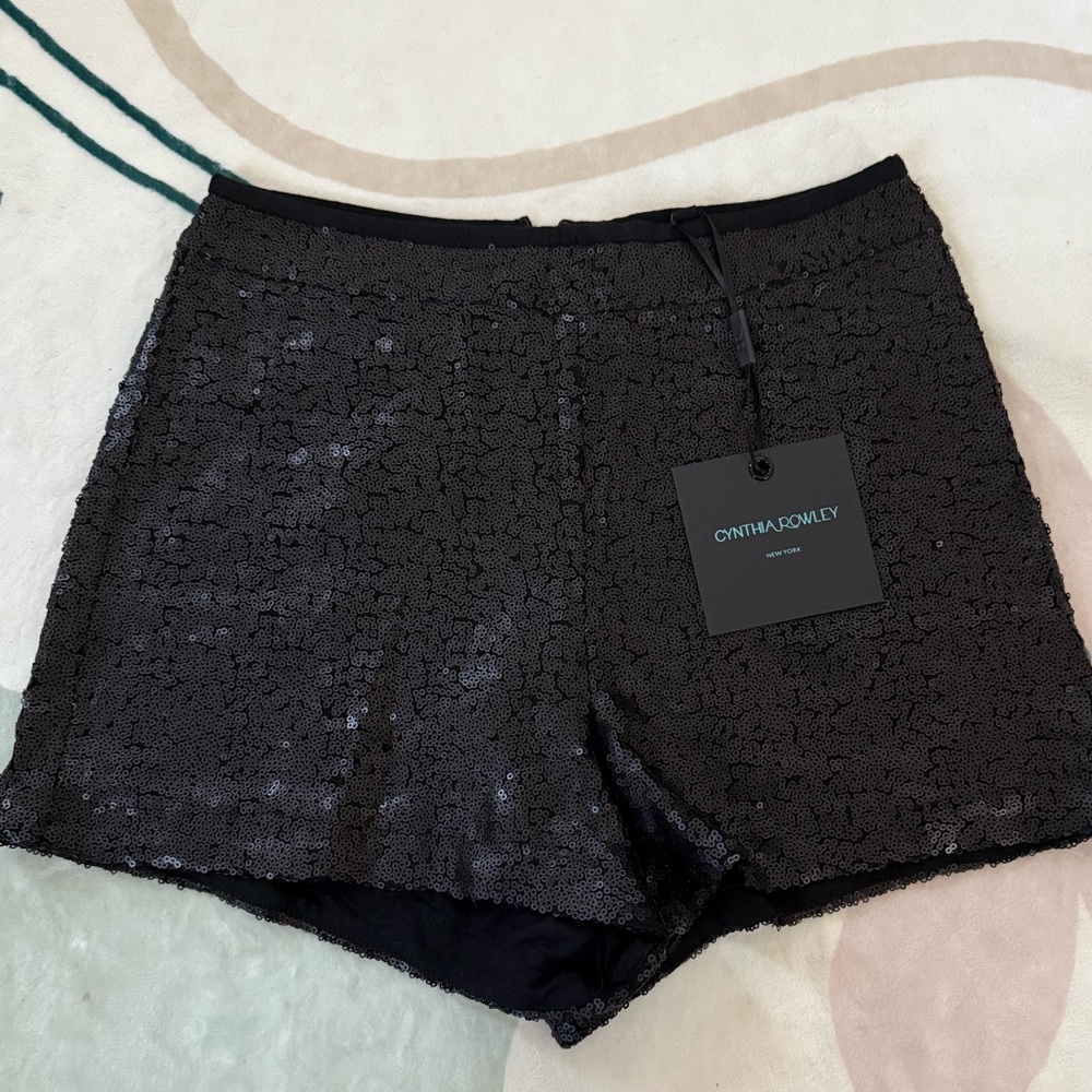 Cynthia Rowley Black Sequin High Waist Shorts